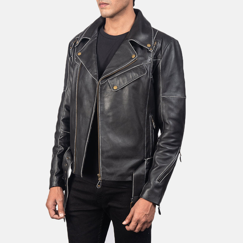 Vincent Noir Veste Motard en Cuir pour Homme