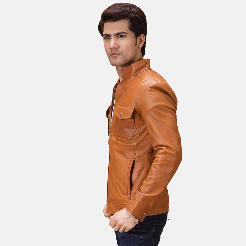 Voltex Camel Veste Motard en Cuir pour Homme