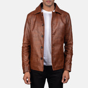 Waffle Marron Veste en Cuir pour Homme in Distressed Brown Sheepskin Burnishing - Vue de face &amp; silhouette ajustée | Acheter en ligne