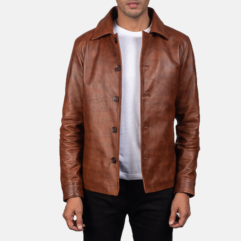 Waffle Marron Veste en Cuir pour Homme