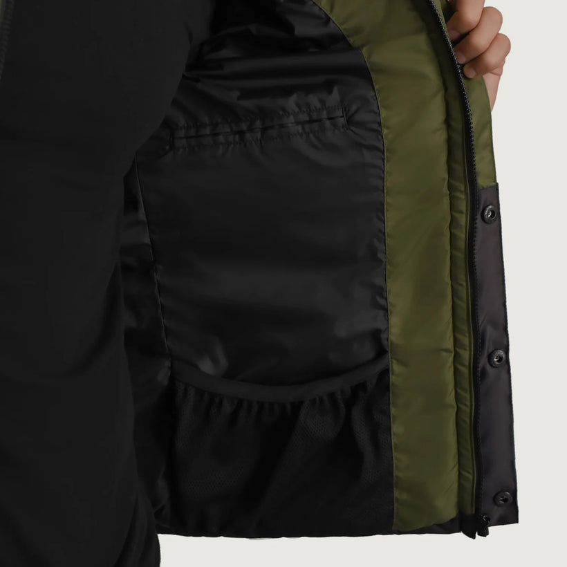 Wayne Noir & Vert Hooded Puffer Veste en Cuir pour Homme