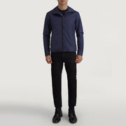 
Wesley Bleu Hooded Windbreaker Veste en Cuir pour Homme - Vue de profil mettant en valeur la coupe de manche ergonomique