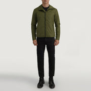 
Wesley Vert Hooded Windbreaker Veste en Cuir pour Homme - Vue de profil mettant en valeur la coupe de manche ergonomique
