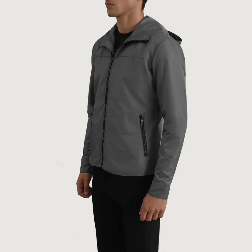 Wesley Gris Hooded Windbreaker Veste en Cuir pour Homme