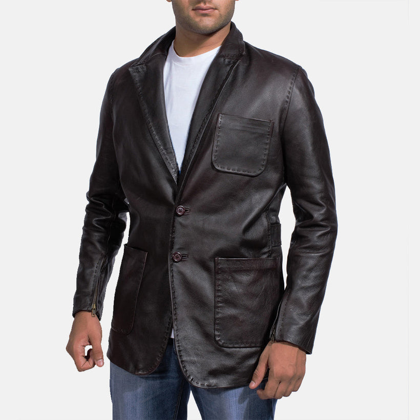 Wine Noir Blazer en Cuir en Cuir pour Homme