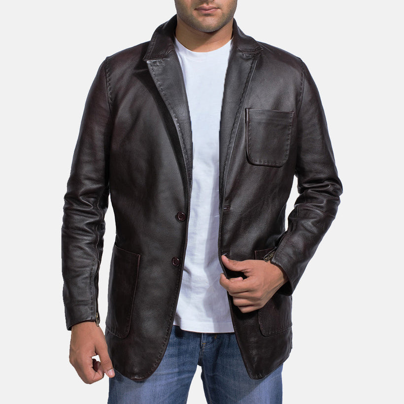 Wine Noir Blazer en Cuir en Cuir pour Homme