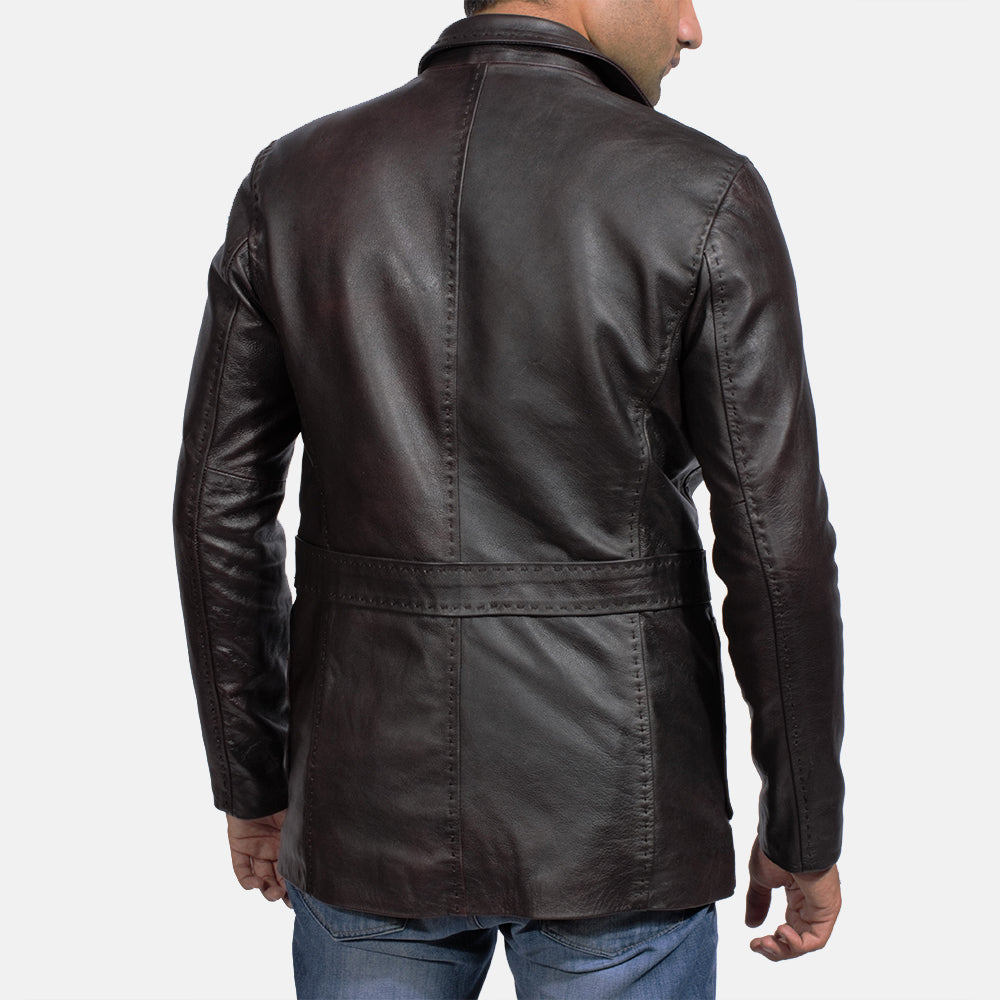 Men's Wine Noir Blazer en Cuir en Cuir pour Homme - Vue de profil avec coupe de manche ergonomique