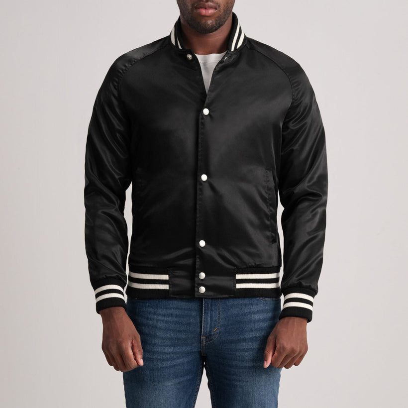 Xander Noir Varsity Veste en Cuir pour Homme