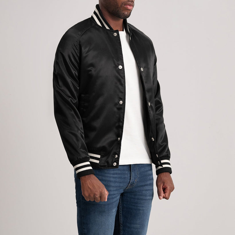 Xander Noir Varsity Veste en Cuir pour Homme