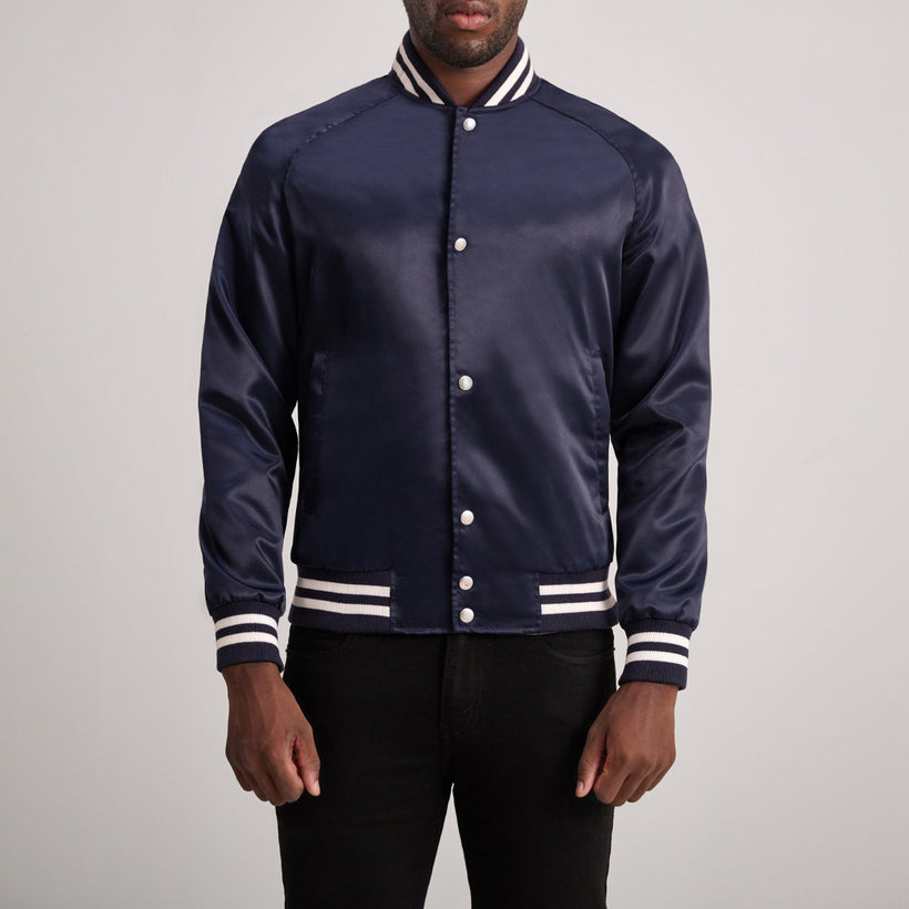 Xander Bleu Varsity Veste en Cuir pour Homme