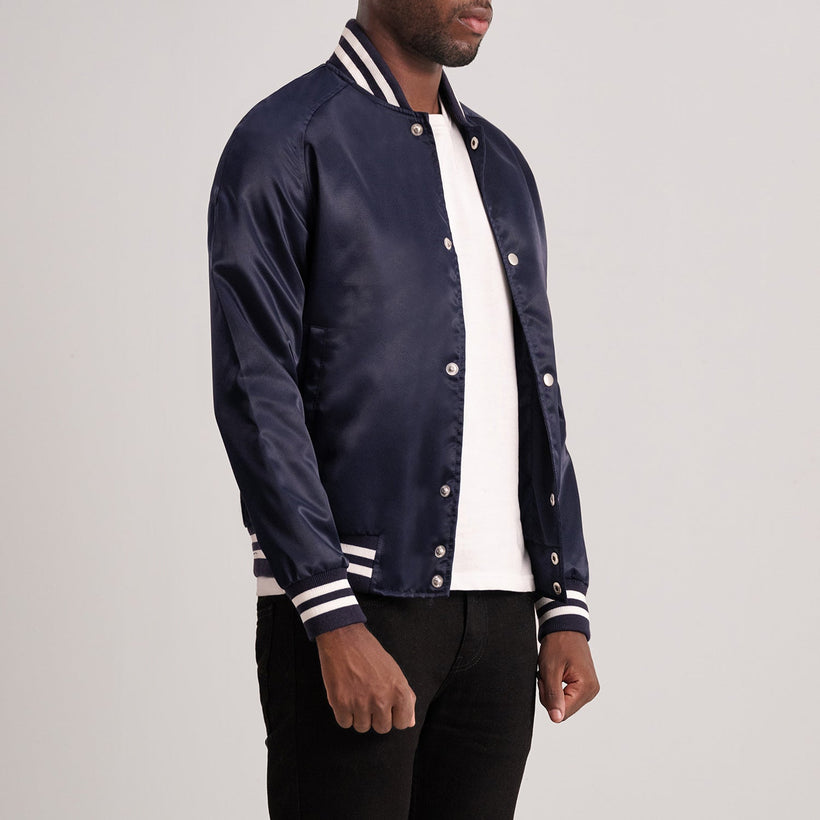 Xander Bleu Varsity Veste en Cuir pour Homme