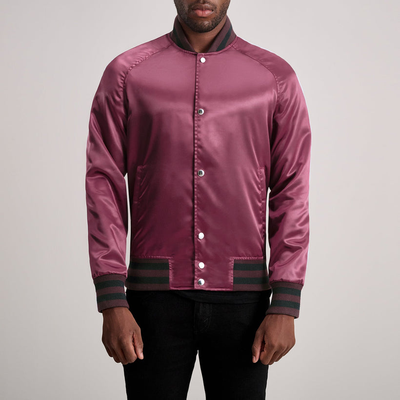 Xander Bordeaux Varsity Veste en Cuir pour Homme