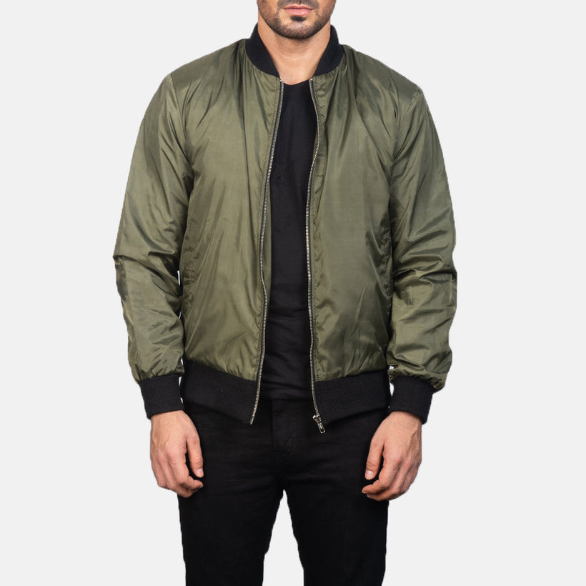 Zack Vert Blouson Bomber en Cuir pour Homme