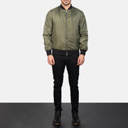 Men's Zack Vert Blouson Bomber en Cuir pour Homme - Vue de profil avec coupe de manche ergonomique
