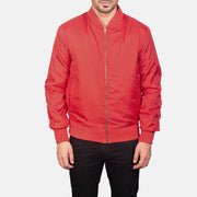 
Vue détaillée of Varsity & Zipper Hardware on Zack Rouge Blouson Bombardier en Cuir pour Homme
