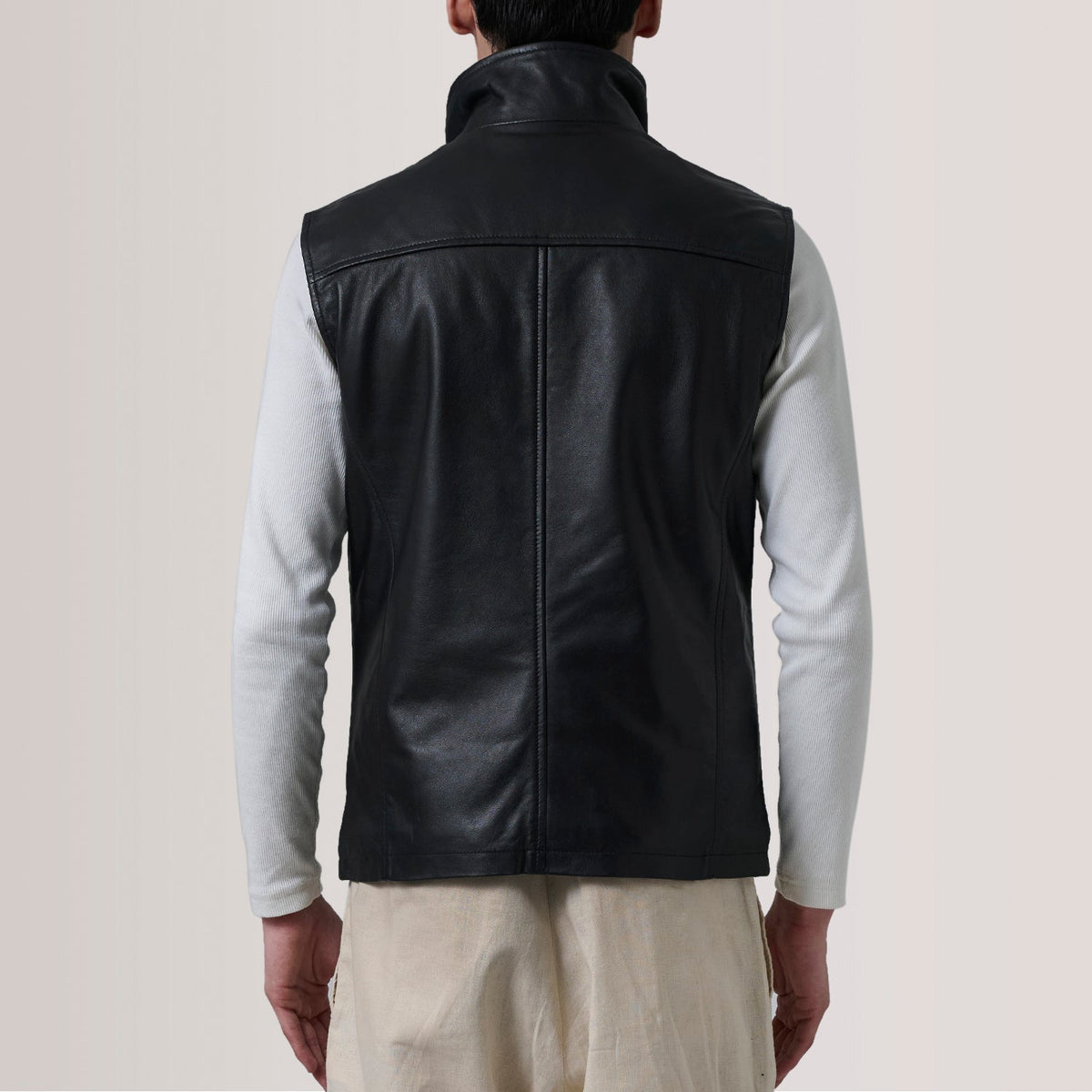 Close-Up Detail of Band with Buckle & Zipper with placket Hardware on Zane Grey Suede Vest For Men