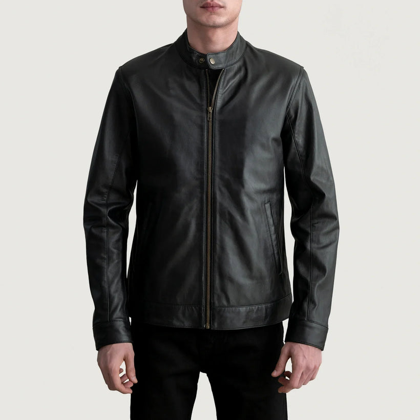 Zen Noir Veste Motard en Cuir pour Homme