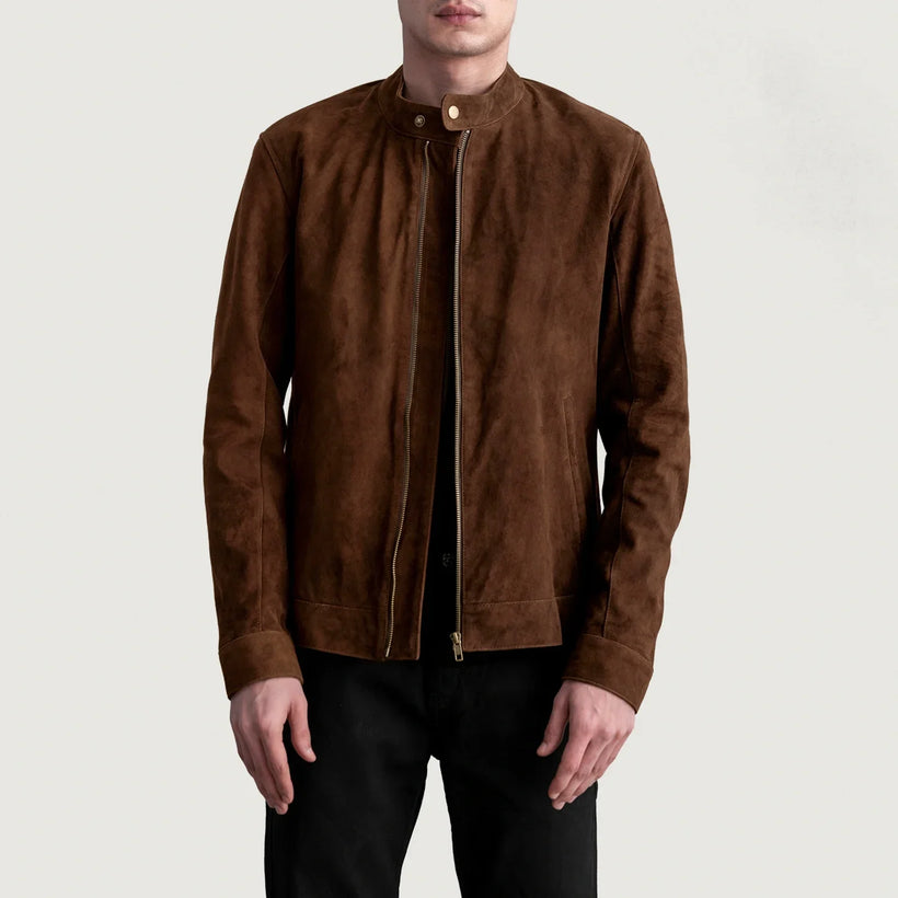 Zen Marron Suede Veste Motard en Cuir pour Homme