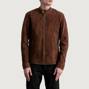 Zen Marron Suede Veste Motard en Cuir pour Homme - Vue de profil avec coupe de manche ergonomique
