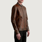 Distressed Brown Sheepskin Leather Biker Jacket - Vue de dos avec coupe ajustée aux épaules &amp; ourlet soigné