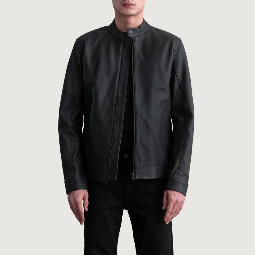 Zen Matte Noir Veste Motard en Cuir pour Homme
