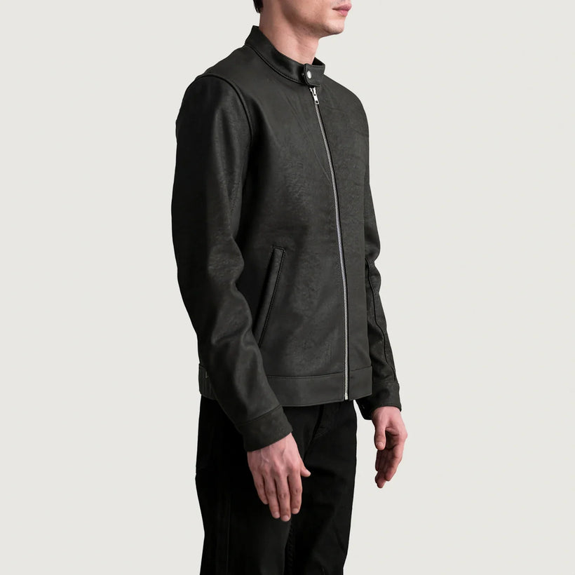 Zen Tumbled Marron Veste Motard en Cuir pour Homme